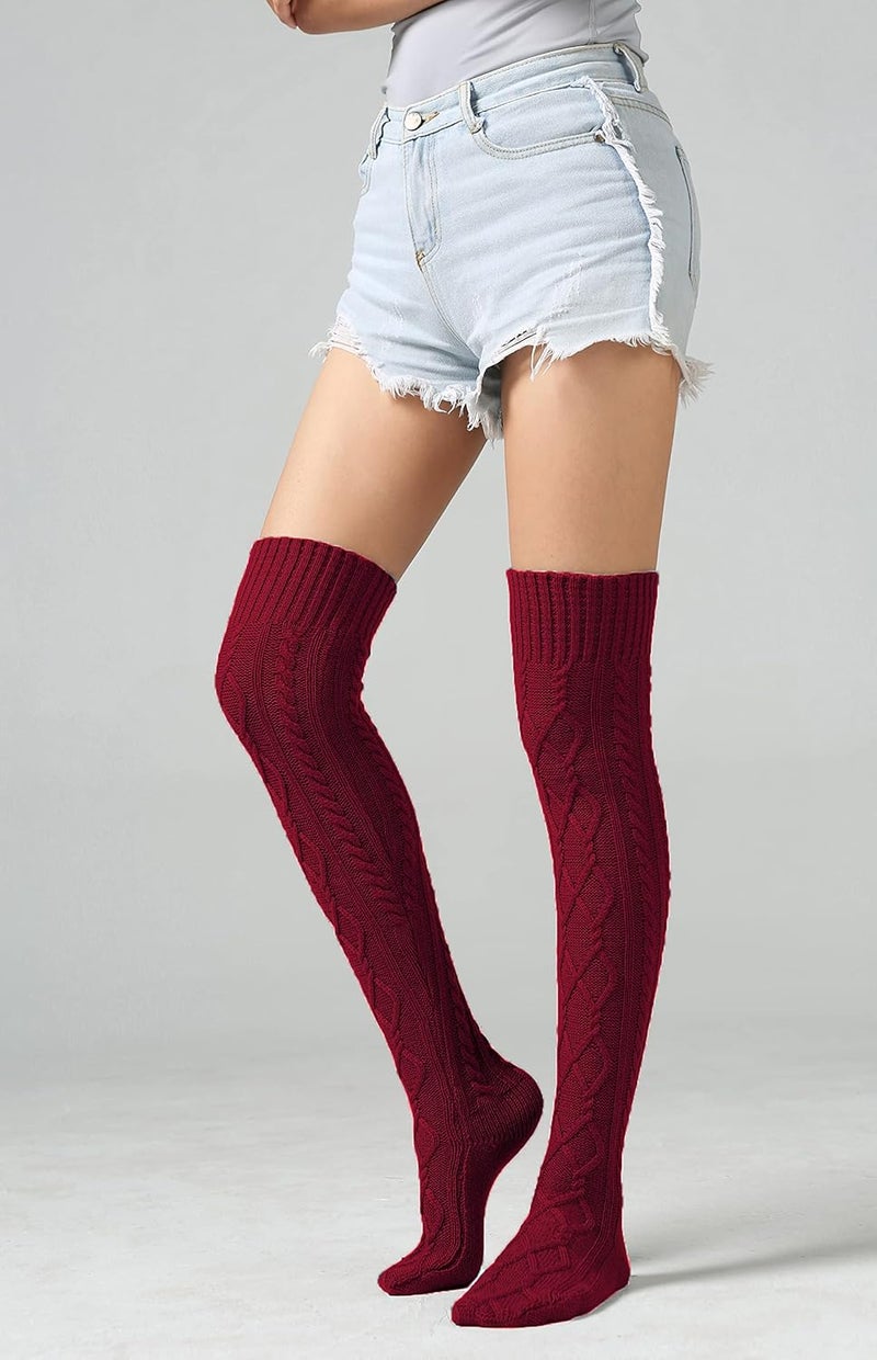 SherryDC Women's Cable Knit Thigh High Boot Socks Extra Long Winter Stockings Leg Warmers - Image 3